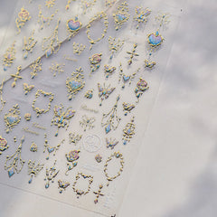 Elegant Gold Scepter 5D Nail Art Stickers Gorgeous Gemstone Luxury Courtly Pattern Necklace Frame Self Adhesive Manicure Decals