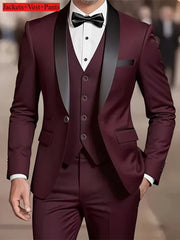 Men's Formal Suit Set Business Casual Slim Fit Tuxedo for Wedding, Long Sleeve Notch Lapel, Groom
