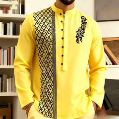 New Fashion 7-Button Men's Long Sleeve Shirt Button Shirt Loose Henley Beach Top Long Sleeve Shirt Top