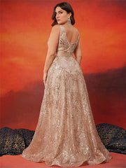 Lucyinlove Plus Size Luxury Deep V-Neck Sequins Blue Evening Dress Women Elegant V-back Wedding Party Long Prom Cocktail Dresses SHOWLU FASHION STORE