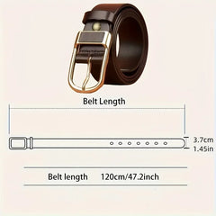 A brown men's casual belt with a gold pin buckle, measuring 120 centimeters long and 3.7 centimeters wide.