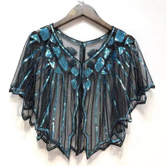 1920s Retro Beaded Sequin Flapper Shawl Loose Decoration Outerwear Short Cape Evening Party Ladies Cloak Shawl PST02#