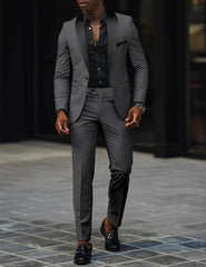 Men's New Fashion Business Casual Two-piece, Comfortable and Breathable Slim-fit Side Slit Single-button Suit Jacket+trousers SHOWLU FASHION STORE