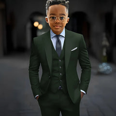 Dark Grey High Quality Boy Suits Slim Fit Single Breasted Peak Lapel Elegant Boy 3 Piece Jacket Pants Vest Kids Sets