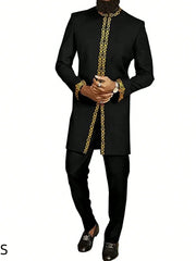 2025 New men's suit, white pocket, 2-piece set, luxury wedding casual suit, traditional African style of ethnic minorities