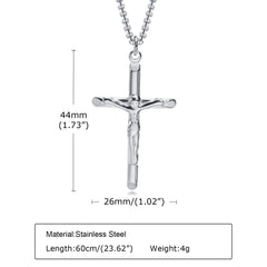 Stainless Steel Cross Necklace Catholicism Jesus Pendant Gold Color Collar Church Prayer Faith Jewelry for Men Women Gift