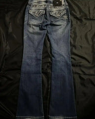 Streetwear Vintage Jeans Y2K Clothes Womens Vintage Pocket Sequin Washed Blue Baggy Jeans Mid Rise Slim Fit Trousers