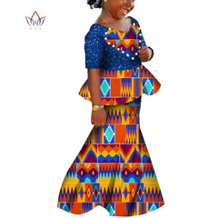 African Kids Dresses African Dashiki Print Cotton Wax Matching Dresses Africa Children Summer Plus Size Clothing WYT529