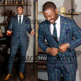 Customized British style Colorful lines Plaid Men Suits 2 Pieces Sets Slim Fit Groom Prom Tuxedos Business Male Formal Blazers