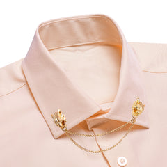 Hi-Tie Long Sleeve Mens Shirts Silk Brown Solid Lapel Green Black Red Beige Purple Pink Slim Fit Shirt Wedding Business Formal