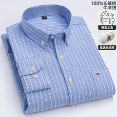 100% Pure Cotton Oxford Men's Shirts Long Sleeve Plaid Soft Regular Fit Formal Dress Shirt Social Blouse Male Clothes 6XL 7XL