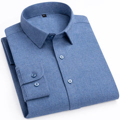 Men's Flannel Long Sleeve Premium Heavy Cotton Shirt England Style Casual Standard-fit Plaid Striped Thick Soft Brushed Shirts