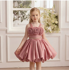 Two Pieces White Flower Girl Dresses Birthday Wedding Party Gown Kids Princess Sleeveless Knee Length Prom Dress for Girls