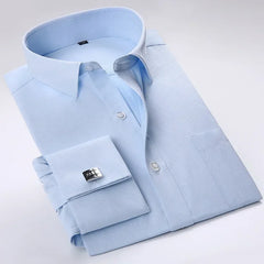 Quality French Cufflinks Shirt Men's Long Sleeve Tuxedo Male Brand Slim Fit White Button Cuff Social Men Dress Shirts
