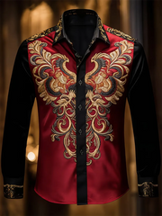 New men's 3D floral printed long sleeved shirt with high-quality patterns, casual long sleeved collar top