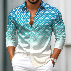 Men's Gradient Geometric Print Long Sleeve Shirt Fashionable Designer Lapel Button up for Outdoor Leisure Vacation
