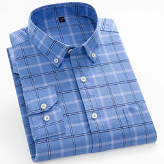 Premium Men's Plaid Striped Dress Shirt - Comfortable Cotton, Long Sleeve - For Spring Autumn Casual or Light Business Wear