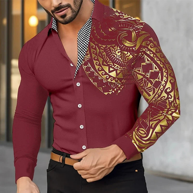 Men's Shirts Button-down Shirts Casual Shirts Black White Burgundy Long Sleeves Lapel Spring and Fall Wedding Party Clothing 6XL SHOWLU FASHION STORE