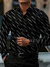 Men's shirt fashion geometric line print long sleeve shirt business office casual slim versatile daily outdoor commuting top