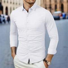 New Men's Business Casual Long Sleeved Solid Color Shirt Wrinkle Resistant Wrinkle Free Comfortable All Season Versatile Top