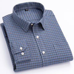 100% Pure Cotton Oxford Men's Shirts Long Sleeve Plaid Soft Regular Fit Formal Dress Shirt Social Blouse Male Clothes 6XL 7XL