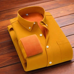Men's Winter Thiened Corduroy Warm irt Casual Loose Fit Long Sve Collar Inner Wear Pure Color High End Thermal Top