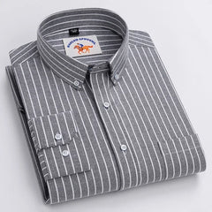 Casual Pure Cotton Oxford Mens Shirts Long Sleeve Embroidery Horse Design Regular Fit Fashion Button Man White Dress Shirt