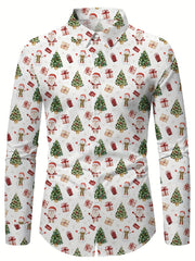 Christmas Festival Theme Men's 3D Printed Formal Shirts Christmas Tree Santa Claus Graphic Long Sleeve Shirt Fashion Men's Shirt