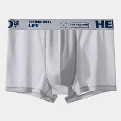 Light gray men's ice silk boxer briefs with a branded elastic waistband.