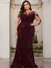 Curve Evening Party Long Dress Lace Patchwork Sequined Velvet Full Sleeved Hollow Out Maxi Prom Gown for Women SHOWLU FASHION STORE