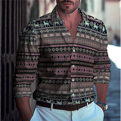 Hawaiian Men's Shirts Blue Plaid Color Block Button Up Shirts Casual Summer Beach Shirts Long Sleeve Lapel Comfortable Clothing