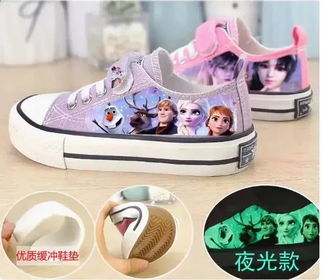 Disney Children's Canvas Shoes frozen elsa Low top Girls sport Shoes PU Autumn Breathable Non slip Casual Shoes SHOWLU FASHION STORE