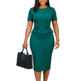 Summer Elegant Short Sleeve O-neck Polyester Party Evening Bodycon Midi Dress Dashiki African Dresses for Women Ankara Dress