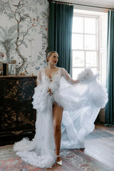 Ruffles Boho Bride Robe And Nightgown Customized Bridal Gowns Photo shoot Maternity Dressing Gown for Photography SHOWLU FASHION STORE