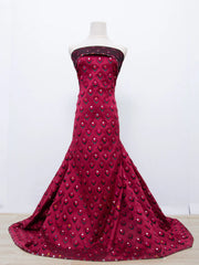 Red Elegant African Damask Brocade Lace Fabric 2025 High Quality 5 Yards Nigerian Jacquard Lace Fabric Gilding for Wedding Dress