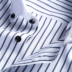 Men's pure cotton long sleeved shirt slim fit high-end light luxury 100 count striped heterochromatic collar wrinkle resistant a