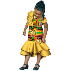 Girls African Dress Children Bazin Riche Dashiki Mermaid Dress Fashion Cute Party Dresses Girls African Print Clothing WYT598