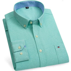 Men's 100% Cotton Smart Casual Shirt Long Sleeve Plaid Oxford Casual Solid Color Print Regular Fit Dress Shirt Oversized 6XL