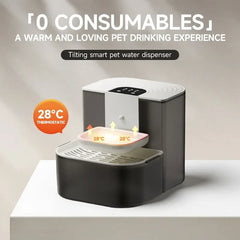 A black and white smart pet water dispenser with a thermostatic heating feature.