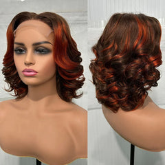 100% Malaysia Hair 250 Density Double Drawn P4 27 Ombre Highlight Bouncy Wave Wear and Go 5x5 Glueless Human Hair Bob Curly Wigs SHOWLU FASHION STORE