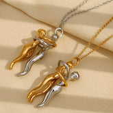 E.B.belle Mix Color Smooth Design People Hug Pendants Necklace Stainless Steel 18K Gold Fashion Jewelry For Lover Family Gift
