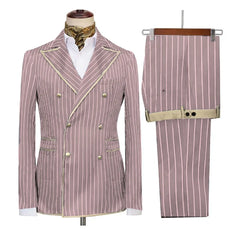 High-end Striped Men Suits Peak Lapel Double Breasted 2 Piece (Blazer+Pants) Blazers Slim Smart Causal Formal Jacket Tuxedos