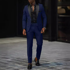 Men's New Fashion Business Casual Two-piece, Comfortable and Breathable Slim-fit Side Slit Single-button Suit Jacket+trousers