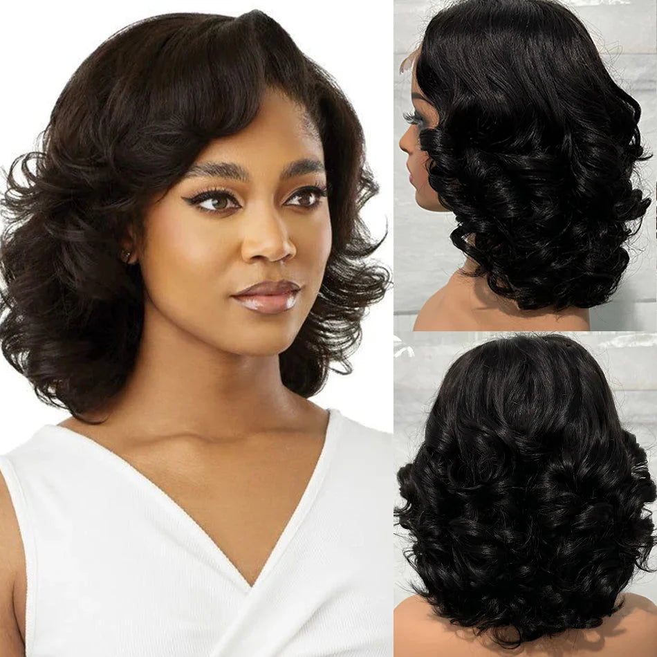100% Malaysia Hair 250 Density Double Drawn P4 27 Ombre Highlight Bouncy Wave Wear and Go 5x5 Glueless Human Hair Bob Curly Wigs SHOWLU FASHION STORE