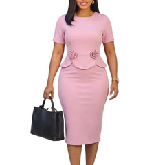 Summer Elegant Short Sleeve O-neck Polyester Party Evening Bodycon Midi Dress Dashiki African Dresses for Women Ankara Dress