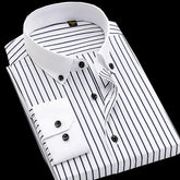 Men's pure cotton long sleeved shirt slim fit high-end light luxury 100 count striped heterochromatic collar wrinkle resistant a