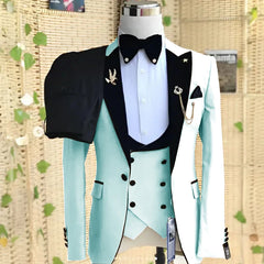 Beige Formal Men Suit 3 Pieces Tuxedos Peaked Lapel Groomsmen Wedding Suits Set Fashion Male Party Business Blazer Pants Vest