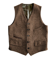 Men's Vest Male Slim Fit Herringbone Fabric Waistcoat Elegant Tweed Vest for Wedding Groomsmen