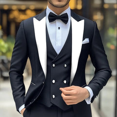 Groom Wedding Tuxedo 3-piece Suit Men's Black Suit Jacket Pants Vest Formal Peak Lapel Blazer Slim Fit Outfit