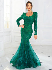 Romagic Long Sleeves Sweetheart Neck A Line Mesh Formal Evening Dress Floor Length Women Prom Party Dresses Winter SHOWLU FASHION STORE